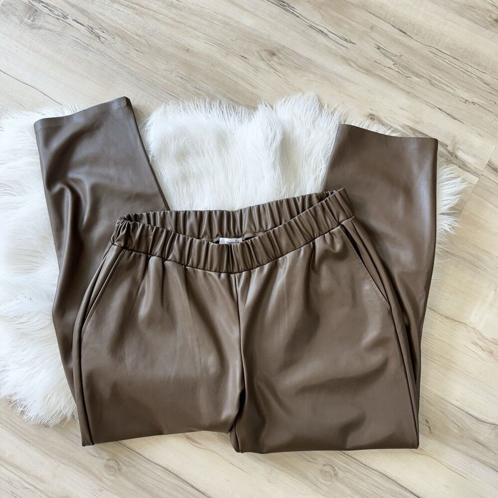 Lisadnyc the drop Chocolate Brown Faux Leather Pants XL Elastic Waist Stretch